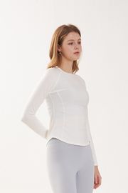 Cielcoco CLWT8097 Cozy Long Sleeve Flatlock Raglan Workout Top UV Protection Shirt _ IVORY  _ Made in Korea