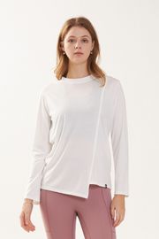 Cielcoco CLWT8098 Asymmetric Long Sleeve Rayon Slit Activewear Workout T Shirt _ IVORY_ Made in Korea