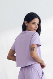 Cielcoco CLWT8104 Cooling Ribbed Cropped Short Sleeve Women Nylon Workout Top T-Shirt _LAVENDER _ Made in Korea