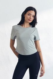 Cielcoco CLWT8105 Askin Cooling Semi Cropped Short Sleeve Women Activewear Workout Top T-Shirt _GREEN _ Made In Korea