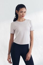 Cielcoco CLWT8105 Askin Cooling Semi Cropped Short Sleeve Women Activewear Workout Top T-Shirt _OATMEAL _ Made In Korea