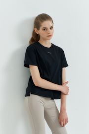 Cielcoco CLWT8110 Sorona Basic Short Sleeve Black Semi Cropped Women Activewear Workout T-Shirt _Black _ Made in Korea