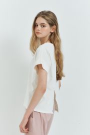 Cielcoco CLWT8115 Sorona Back Slit Women Short Sleeve Workout Top Loose Fit Activewear _ IVORY_ Made in Korea