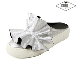 [KUHEE] 3.5cm Crack Mule(6735)-SI- Ruffle Genuine Leather Airfit Flat Shoes Sandals Slippers Shoes-Made in Korea