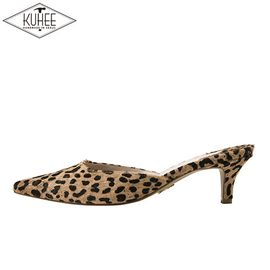 [KUHEE] Leopard Calf hair Skin Mule 5cm(7042-1)-Leopard Squareline Basic Middle Heel Shoes-Made in Korea