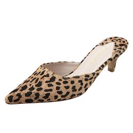 [KUHEE] Leopard Calf hair Skin Mule 5cm(7042-1)-Leopard Squareline Basic Middle Heel Shoes-Made in Korea