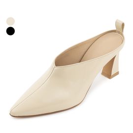 [KUHEE] Mules 2331K 7cm-High Heel Pearl Strap Simple Cowhide Casual Shoes-Made in Korea