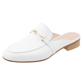 [KUHEE] Gold Chain Classic Bloafers Mules 2cm(7063)-Cowhide Casual Basic Slippers Shoes-Made in Korea