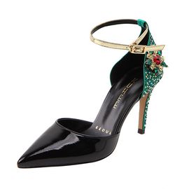[KUHEE] Crystal-embellished strap pumps 6,7,8,9 cm (7038) _ Pumps Women's High heels, Wedding, Party shoes, Handmade, heep skinleather, Silk _ Made in Korea