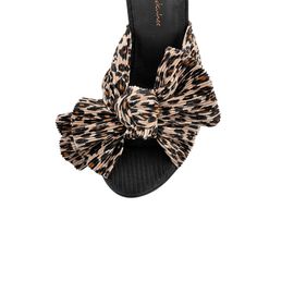 [KUHEE] Sandals 2059k 7cm - Ribbon Embellished Open Toe Fabric Shirring Leopard Handmade Shoes - Made in Korea