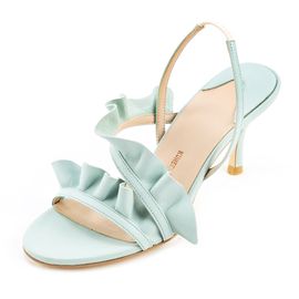[KUHEE] Sandals 9094K 7cm-Ruffle High Heel Strap Pastel Open-Toe Slingback Handmade Shoes - Made in Korea