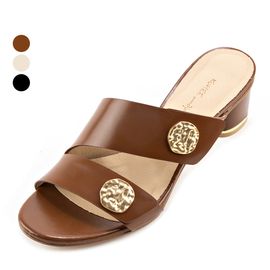 [KUHEE] Sandals 9107K 4cm-Button-Embellished Middle Heel Strap Slippers Open-toe Sling Bag Handmade Shoes-Made in Korea