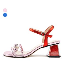 [KUHEE] Sandals 9121K 5.5cm-Middle Heel Transparent Strap Open-Toe Summer Shoes Jewel-Made in Korea