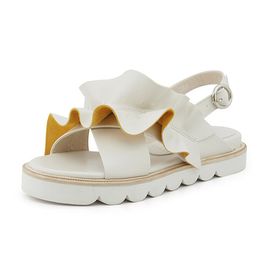 [KUHEE] Sandals RUFFLY 7102 2cm_IV-Leather Slippers Open-Toe Slingback Casual Handmade Shoes - Made in Korea