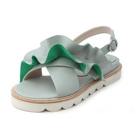 [KUHEE] Sandals RUFFLY 7102 2cm_MINT-Leather Slippers Open-Toat Slingback Casual Handmade Shoes - Made in Korea