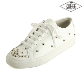 [KUHEE] Mino Sneakers(6713) 2.5cm WH- stud cushion daily casual cowhide handmade shoes - Made in Korea
