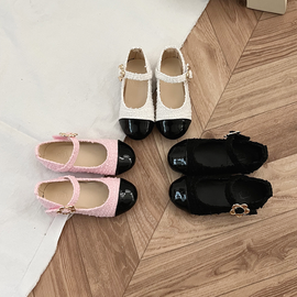 [Girls Goob] Toddler/Little Kid School Mary Jane Ballerina Flat Shoes with Fashion Flower Design, Fabric and Synthetic Leather, Perfect for Wedding, Birthday Parties, and School Daily Wear - Made in Korea
