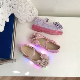 [GirlsGoob] Girls Glitter Fashion Tiara Ribbon Party Dress Shoes Flat for Kid Toddler with Flashing Light Made in Korea