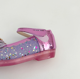 [GirlsGoob] Girls Glitter Fashion Heart Ribbon Party Dress Shoes Flat for Kid Toddler with Flashing Light Made in Korea