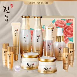 Coreana JINHWAYEON Gold Label 7 Types + 4 Travel Ttypes (Sap, Essence, Resin, Emulsion, Eye cream, Moisturizing, Elasticity cream), Elasticity, Removal of Skin Impurities, Wrinkle Care, Adenosine - Made in KOREA