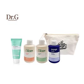 Dr.G Travel Set Pouch 4-piece, Travel Essentials, Recyclable Pouch, 2-in-1 Shampoo, Body Wash, Body Lotion, Red Bleash Clear Soothing Foam 30 ml, Made in Korea.