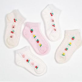 [Gienmall] Toddler Child Socks 5sets Ankle Socks-Boys Girls Character Cherry Baby Socks-Made in Korea