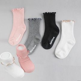 [Gienmall] Baby Toddlers Child Socks 4Pairs-Kids Anti Slip Non Skid Cute Lace Ruffle Cotton-Made in Korea
