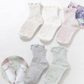 [Gienmall] Baby Toddlers Child Socks 5Pairs-Kids Anti Slip Non Skid Cute Lace Ruffle Cotton-Made in Korea