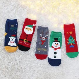 [Gienmall] Kids Christmas Holiday Dress Socks 5Pairs-Fun Novelty Animal Xmas Socks Winter Xmas Gifts-Made in Korea