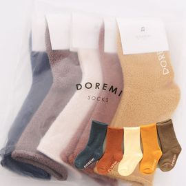 [Gienmall] Baby Toddler Kids Fuzzy Socks 5Pairs-Non Skid Soft Fluffy Socks Cozy Warm Fleece Home Sleeping Winter Ankle Crew Socks-Made in Korea