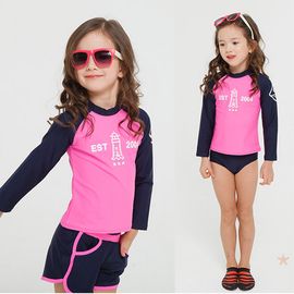 [Gienmall] Boys Girls Kids Four Piece Rash Guard top+Panty+Pants+Sun Hat Sets-Long Sleeve Swim Trunk Sunsuit Swimwear-Made in Korea