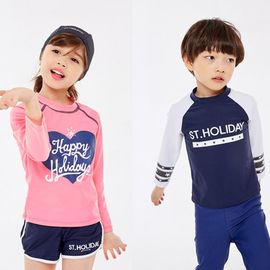 [Gienmall] Boys Girls Kids Rash Guard top-Long Sleeve Swim Trunk Sunsuit Swimwear-Made in Korea