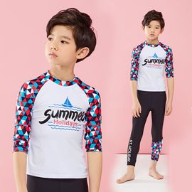 [Gienmall] Boys Girls Kids Three Piece Rash Guard top+Pants+Sun Hat Sets-Long Sleeve Swim Trunk Sunsuit Swimwear-Made in Korea