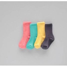 [Gienmall] Toddler Child Cotton Crew Socks 4Pairs-Boys And Girls Simple Basic Character Baby Fashion Socks-Made In Korea