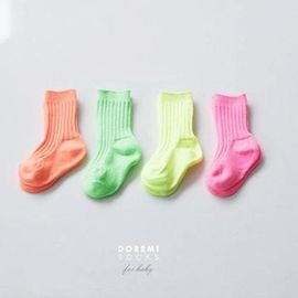 [Gienmall] Toddler Child Cotton Crew Socks 4Pairs-Boys And Girls Simple Basic Character Baby Fashion Socks-Made In Korea