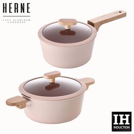 [NEOFLAM] Herne IH 2-Piece Pot Set  Pink Beige, Eco-friendly Ceramic Coating, PFOA and PFOS-Free, Can Be Used On Induction, Gas Stove, Highlights - Made in Korea