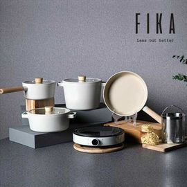 [NEOFLAM] FIKA Cookware set(18cm/22cm Stockpot, 22cm Deep Stockpot+stainless steel insert, 24cm frying pan, Induction)-Full Induction ceramic-Made in Korea