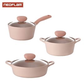 [NEOFLAM] Sherbet Cookware Pot set(18cm Sauce Pan / 18cm Stock Pot / 22cm Stew Low Stock Pot)-Full Induction, GAS, ELECTRIC, HALOGEN, ceramic-Made in Korea