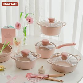 [NEOFLAM] Sherbet Cookware Pot set(18cm Sauce Pan / 18cm Stock Pot / 22cm Stock Pot / 22cm Stew Low Stock Pot)-Full Induction, ceramic-Made in Korea