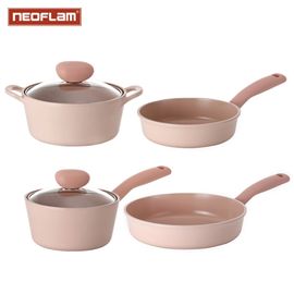 [NEOFLAM] Sherbet Cookware set(18cm Sauce Pan / 18cm Stock Pot / 20cm, 26cm Fry Pan)-Full Induction, ceramic-Made in Korea