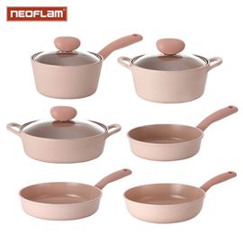 [NEOFLAM] Sherbet Cookware set(18cm Sauce Pan / 18cm , 22cm Stock Pot / 20cm, 26cm Fry Pan / 26cm Wok)-Full Induction, ceramic-Made in Korea