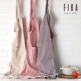 [NEOFLAM] FIKA 100% Washed Cotton Apron-Linen Apron Cross Back Apron, Charcoal Gray, Sand beige, Peach pink-Made in Korea