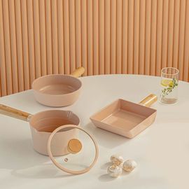 [Neoflam] FIKA OBJET Mini Peach Petite Pot + Pan 3-Piece Set (18cm Petite Wok + 15cm Egg Roll Pan + 16cm Milk Pan) _ Stylish and Eco-Friendly Premium Cookware  _Made in Korea