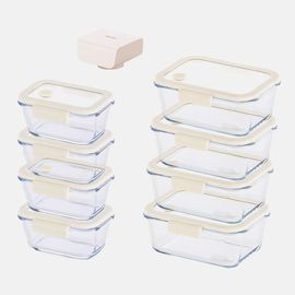 [NEOPLAM] GLACE Z Glass Vacuum Airtight Container 9-Piece Set + Vacuum Pump_ Ivory  _ A Revolutionary Vacuum Airtight Container Made Entirely of Glass