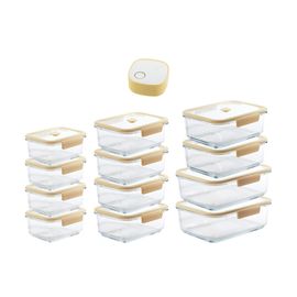 NEOFLAM Glacé Z PRO Vacuum-Sealed Heat-Resistant Glass Container 13-Piece Set – 100% Glass Lid & Upgraded Vacuum Fresh-Keeping Technology _ Made in Korea