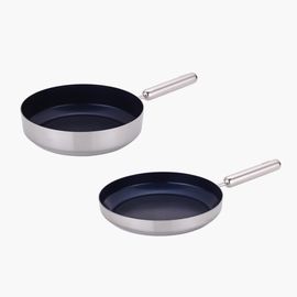 NEOFLAM Edge Stainless Steel Blue IH Frying Pan 2-Piece Set (28cm Frying Pan, 28cm Wok Pan)