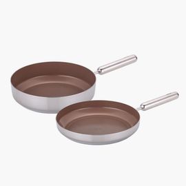 NEOFLAM Edge Stainless Steel Brown IH Frying Pan 2-Piece Set (28cm Frying Pan, 28cm Wok Pan)