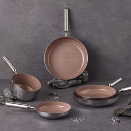 NEOFLAM Edge Stainless Steel Brown IH Frying Pan 5-Piece Set (18cm Milk Pan, 20cm Frying Pan, 24cm Frying Pan, 28cm Frying Pan, 28cm Wok Pan)