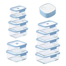 NEOFLAM VacuSeal Heat-Resistant Glass Vacuum Container 12-Piece Set (570ml ×2 + 950ml ×3 + 1500ml ×2 +  2300ml ×2 + S1000ml ×1 + S1500ml ×1 + Vacuum Pump)