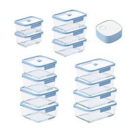 NEOFLAM VacuSeal Heat-Resistant Glass Vacuum Container 14-Piece Set (570ml*2 + 950ml ×3 + 1500ml ×2 + 2300ml ×2 + S1000ml ×2 + S1500ml ×2 + Vacuum Pump)